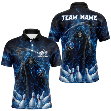 Maxcorners Blue Thunder Lightning Bowling Shirt for Men Bowling League Jersey Polo & Quarter-Zip Bowling Outfit