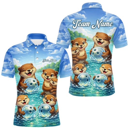 Maxcorners Custom Funny Otter Family Bowling Shirt DNA Bowling League Polo & 1/4-Zip Bowling Outfit for Men