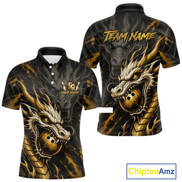 Maxcorners Custom Golden Dragon Bowling Team Jersey for Men, Bowling League Shirt