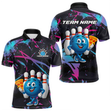 Maxcorners Custom Blue & Pink Funny Bowling with Food Bowling Shirt Polo & 1/4 Zip Jersey Bowling & Pizza for Men LM3010