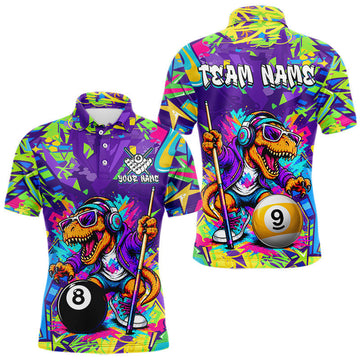 Maxcorners Custom Graffiti Dinosaur 8 Ball & 9 Ball Billiard Shirt for Men Pool Team Jersey Billiard Outfit