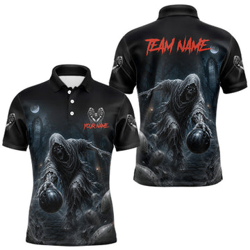Maxcorners Custom Grim Reaper Bowling Team Jersey for Men Halloween Bowling Shirt Bowling Outfit