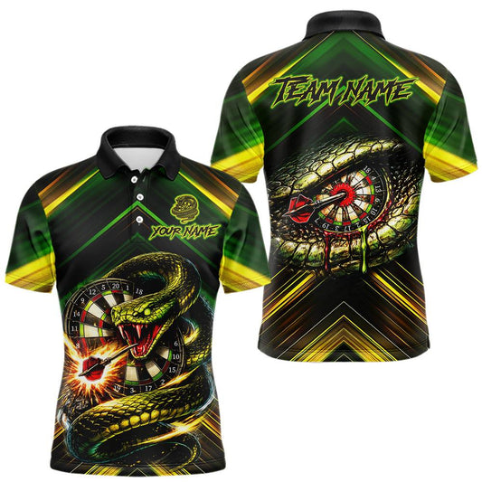 Maxcorners Yellow & Green Cobra Snake Dart Shirts for Men Custom Dart Team Jersey Polo & 1/4-Zip Dart Outfit LM1705