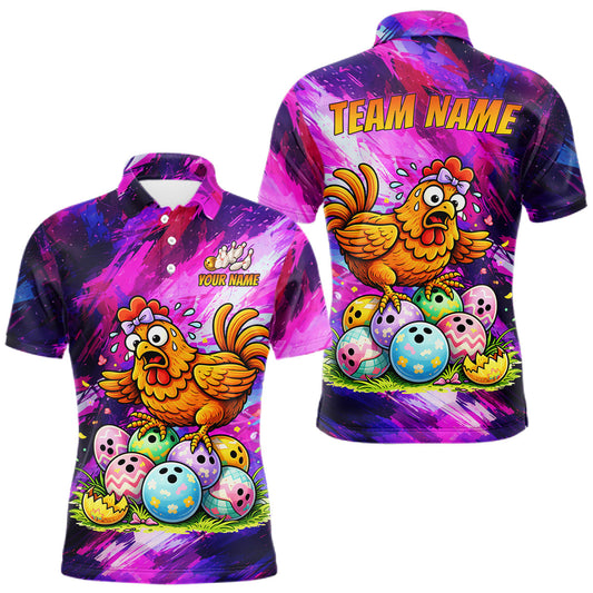 Maxcorners Custom Funny Chicken Bowling Team Shirt for Men Easter Bowling League Jersey Polo & 1/4-Zi LM0503