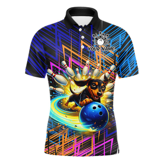 Maxcorners Multicolor Funny Dachshund Bowling Shirt Custom Bowling Team Jersey for Men Polo & Quarter-Zip Bowling Outfit