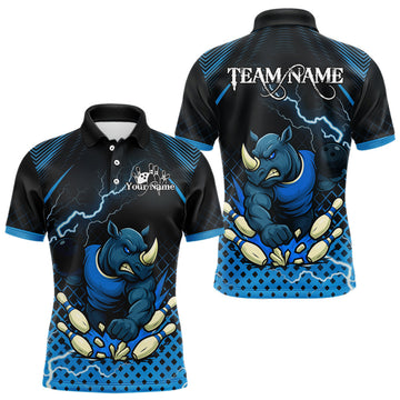 Maxcorners Custom Funny Blue Rhino Bowling Team Shirt for Men Bowling Jersey Polo, Quarter-Zip Outfit