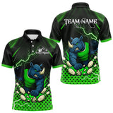 Maxcorners Custom Funny Green Rhino Bowling Team Shirt for Men Bowling Jersey Polo, Quarter-Zip Outfit TU1711