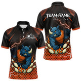 Maxcorners Custom Funny Orange Rhino Bowling Team Shirt for Men Bowling Jersey Polo, Quarter-Zip Outfit TU1711