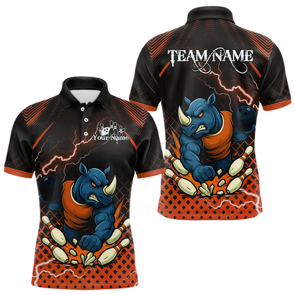 Maxcorners Custom Funny Orange Rhino Bowling Team Shirt for Men Bowling Jersey Polo, Quarter-Zip Outfit TU1711