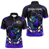 Maxcorners Custom Funny Purple Rhino Bowling Team Shirt for Men Bowling Jersey Polo, Quarter-Zip Outfit TU1711