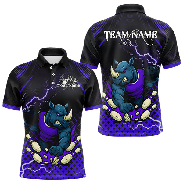 Maxcorners Custom Funny Purple Rhino Bowling Team Shirt for Men Bowling Jersey Polo, Quarter-Zip Outfit TU1711