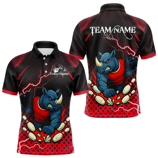 Maxcorners Custom Funny Red Rhino Bowling Team Shirt for Men Bowling Jersey Polo, Quarter-Zip Outfit TU1711