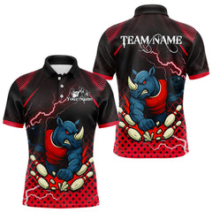 Maxcorners Custom Funny Red Rhino Bowling Team Shirt for Men Bowling Jersey Polo, Quarter-Zip Outfit TU1711