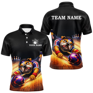 Maxcorners Funny Bulldog Bowling Shirt for Team Custom Polo & 1/4 Zip Bowling Jersey for Men