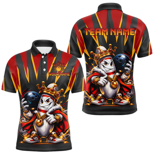 Maxcorners Custom Funny King Pins Bowling Shirt for Men Bowling Team Jersey Buddies Polo & 1/4 Zip