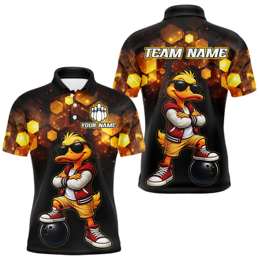 Maxcorners Custom Black & Gold Funny Duck Bowling Shirt for Men Bowling Jersey League for Couples