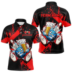 Maxcorners Custom Red Funny Beer Bowling Shirt for Men Bowling League Jersey Polo 1/4 Zip Bowling Outfit LM1812