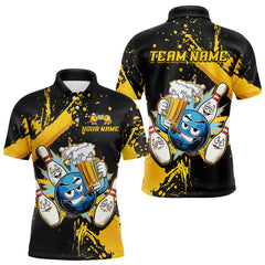 Maxcorners Custom Yellow Funny Beer Bowling Shirt for Men Bowling League Jersey Polo 1/4 Zip Bowling Outfi LM1812