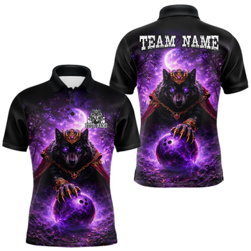 Maxcorners Personalized Night Realm King Wolf Bowling Shirt Crown Bowling Jersey for Men LM1903