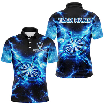 Maxcorners Custom Blue Lightning Thunder Dart Team Shirt for Men Dart Jersey Dartboard Shirt LM1508