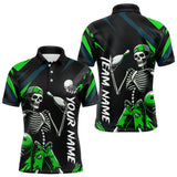 Maxcorners Custom Green Skull Bowling Team Shirt for Men Polo & 1/4 Zip Bowling League Jersey Bowling Unisex LM3010
