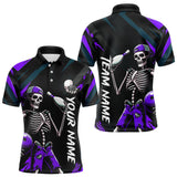 Maxcorners Custom Purple Skull Bowling Team Shirt for Men Polo & 1/4 Zip Bowling League Jersey Bowling Unisex LM3010