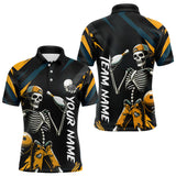 Maxcorners Custom Yellow Skull Bowling Team Shirt for Men Polo & 1/4 Zip Bowling League Jersey Bowling Unisex LM3010