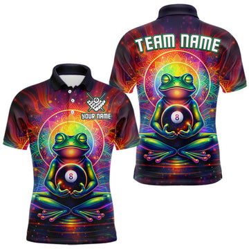 Maxcorners Custom Zen Frog Billiard Shirt for Men 8 Ball Meditation Style Billiard Jersey Pool Shit LM1705