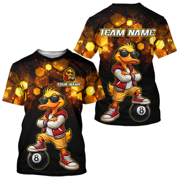 Maxcorners Custom Black & Gold Funny Duck Billiard T-Shirt for Men Billiard 8 Ball Pool for Couples LM0706