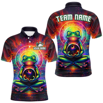 Maxcorners Custom Zen Frog Bowling Shirt for Men Meditation Style Bowling Jersey Polo & Quarter-Zip Bowler Gift LM1307