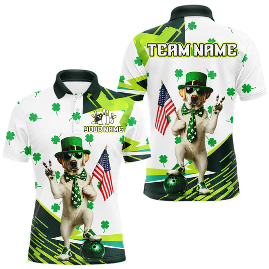 Maxcorners Custom Green Funny Golden Retriever Dog Bowling Shirt Samrock Pattern Bowling St. Patrick Day for Men LM0503
