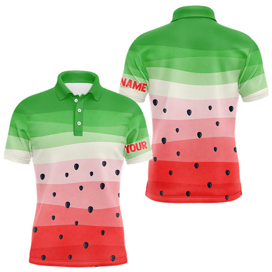 Maxcorners Funny Watermelon Polo Shirt, Mens Golf Polo Shirt Custom Watermelon Pattern, Team Golf Tops