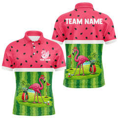 Maxcorners Funny Watermelon Polo Shirt, Mens Golf Polo Shirts Custom Tropical Pattern, Flamingo Golf Shirts LM1501