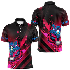 Maxcorners Funny Pink Wolf Golf Polo Shirt For Men Custom Golf Ball Team Jersey Mens Golf League Shirt Golf Gifts LM1812