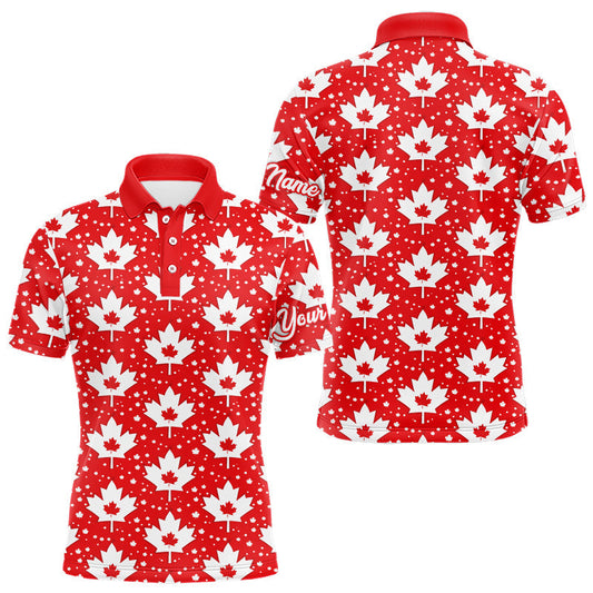 Maxcorners Red Maple Leaves Pattern Canadian Mens Golf Polo Shirts Custom Patriotic Golf Shirts For Men LM2201