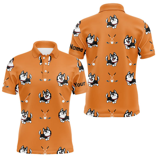 Maxcorners Men Golf Polo Shirt Custom Funny Husky Orange Pattern Team Golf Tops For Men, Dog Lover Gift LM2201