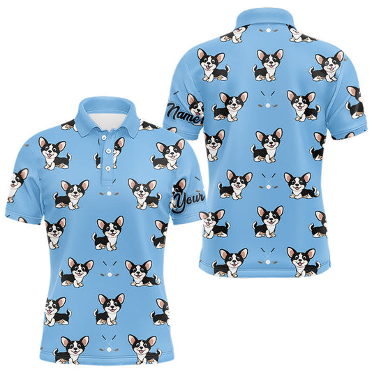 Maxcorners Mens Golf Polo Shirt Custom Funny Chihuahua Blue Pattern Team Mens Golf Top, Dog Lover Gift LM2201