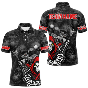 Maxcorners Funny Skull Mens Golf Polo Shirts Golf Ball Skull Pattern Custom Name Golf Apparel Personalized