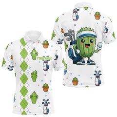 Maxcorners Argyle Pattern Mens Golf Polo Shirts Funny Cactus Flower Custom Cactus Golf Shirt Golfer Gifts LM1112