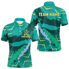 Maxcorners Mens Golf Polo Shirts Green Golf Clubs Custom Name Personalized Team Green Camo Golf Tops LM1112