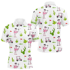 Maxcorners Flamingo Cactus Desert Pattern Mens Golf Polo Shirts Custom Cactus Golf Shirt Personalized TU1201