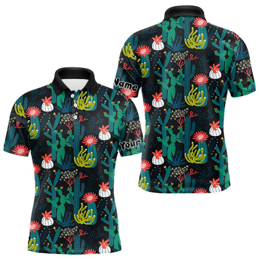 Maxcorners Funny Desert Cactus Pattern Mens Golf Polo Shirts Custom Cactus Golf Shirt For Men, Golfer Gift
