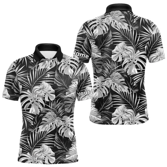Maxcorners Mens Golf Polo Shirt Retro Floral Pattern Tropical Leaves Custom Team Golf Shirt, Golf Gifts LM2201