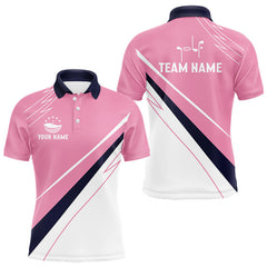 Maxcorners Mens Golf Polo Shirt Custom Blue And Pink Golf Shirt, White Team Golf Shirts Personalized 1 LM2512