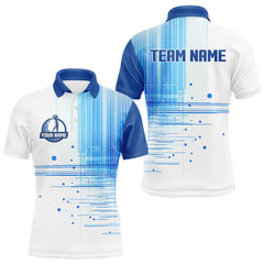 Maxcorners Mens Golf Polo Shirt Custom Blue Pattern Team Golf Tops, White Golf Golf Outfit For Men