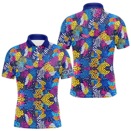 Maxcorners Colorful Paisley Pattern Mens Golf Polo Shirts Custom Tropical Golf Attire For Team LM1104