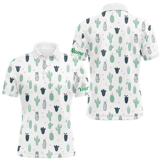 Maxcorners Funny Cactus Flower Pattern Mens Golf Polo Shirts Custom, Cactus Golf Shirt Personalized
