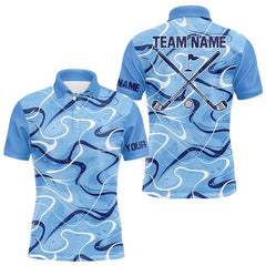 Maxcorners Blue And White Mens Golf Polo Shirts Custom Blue Camo Golf Tops For Men, Personalized Golf Gifts TU0501