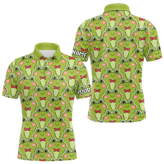 Maxcorners Funny Green Frog Pattern Mens Golf Polo Shirt Custom Golf Attire For Men, Golfer Gift LM1104