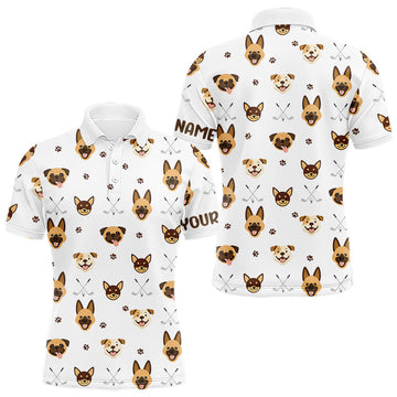 Maxcorners Funny Mens Golf Polo Shirt Custom Dog Golf Shirts White Golf Polo For Men, Golf Gifts